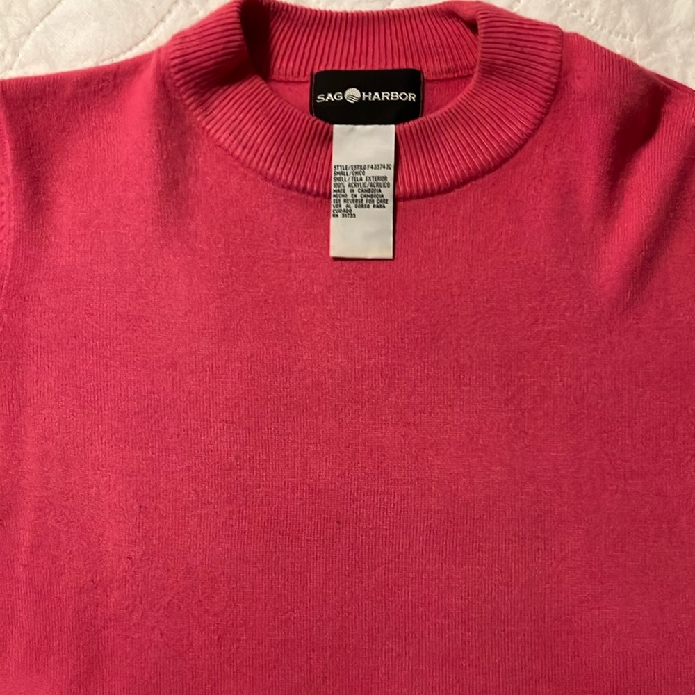 Sag Harbor Pink Crew Neck Sweater with Ribbed Neckline